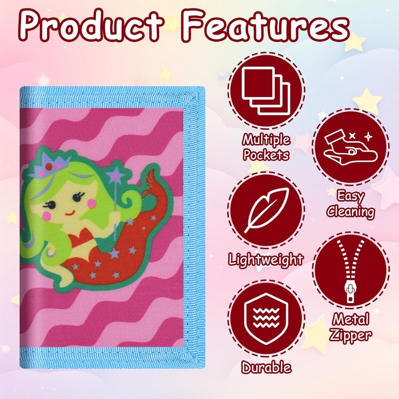 Sundee RFID Blocking Wallet,3 Packs Kids Wallet Bulk,Mini Trifold Coin Purse Cartoon Wallet,Front Pocket Wallet with Zipper for Kids,Canvas Outdoor Sports Wallets with Magic Sticker - Pink Cart - Image 5